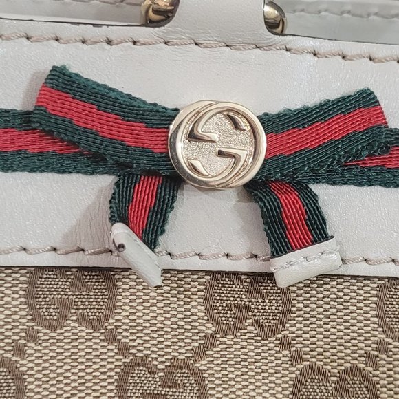 RARE***GUCCI SHERRY LINE~ GG MONOGRAM~ LEATHER & CANVAS TOTE~ - Picture 2 of 16